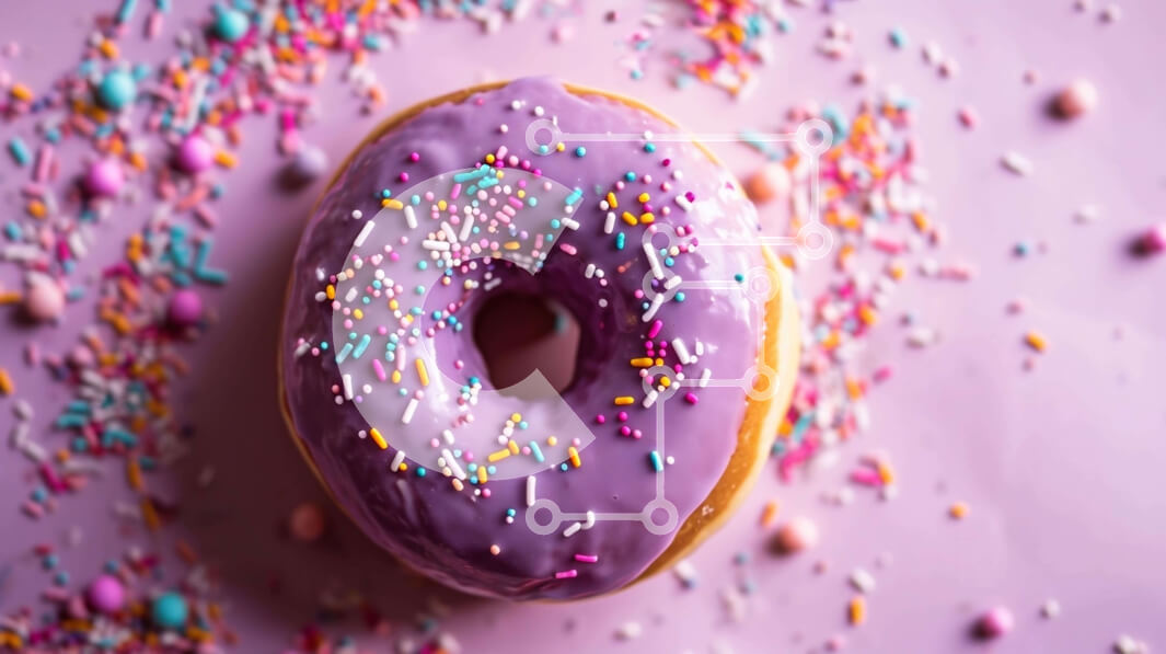 Intra Συλλεκτικό Ξύλινο Παζλ Plywood  4mm - Πολύχρωμο πασπαλισμένο ντόνατ σε ροζ φόντο Σε Ξύλινο Κουτί - Διαστάσεις: 10x10 cm – 25 κομμάτια