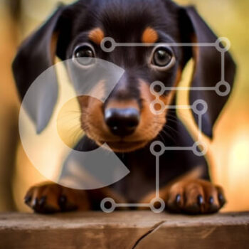 Intra Συλλεκτικό Ξύλινο Παζλ Plywood  4mm - Αξιολάτρευτη εικόνα ενός μαύρου και καστανού σκύλου Dachshund σε έναν ξύλινο φράκτη Σε Ξύλινο Κουτί - Διαστάσεις: 10x10 cm – 25 κομμάτια - Image 1