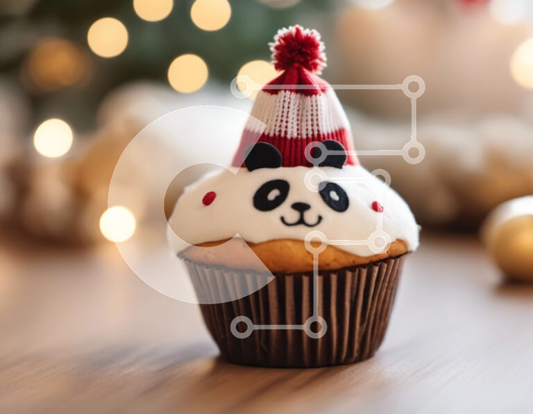 Intra Συλλεκτικό Ξύλινο Παζλ Plywood  4mm - Cupcake με καπέλο Panda και Χριστουγεννιάτικα στολίδια Σε Ξύλινο Κουτί - Διαστάσεις: 10x10 cm – 25 κομμάτια