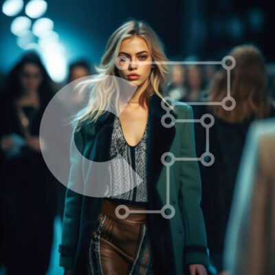 Intra Συλλεκτικό Ξύλινο Παζλ Plywood  4mm - Μοντέλο με πράσινο παλτό και δερμάτινο παντελόνι στην πασαρέλα Σε Ξύλινο Κουτί - Διαστάσεις: 10x10 cm – 25 κομμάτια - Image 1