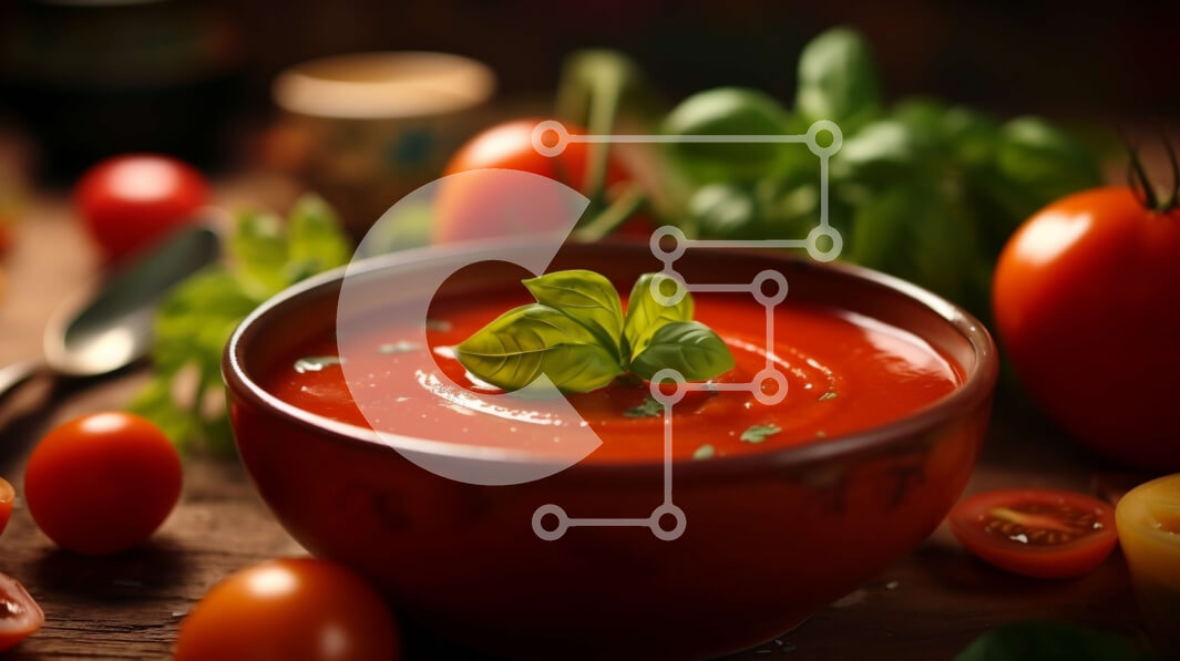 Intra Συλλεκτικό Ξύλινο Παζλ Plywood  4mm - Μπολ με ντοματόσουπα με φρέσκα φύλλα βασιλικού Σε Ξύλινο Κουτί - Διαστάσεις: 10x10 cm – 25 κομμάτια