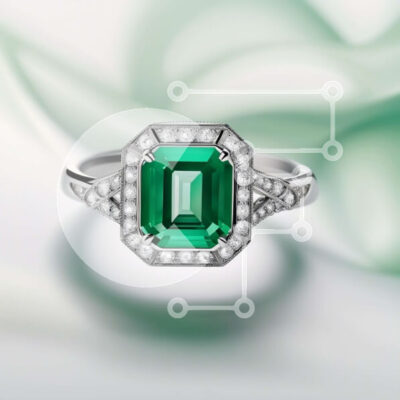 Intra Συλλεκτικό Ξύλινο Παζλ Plywood  4mm - Εκπληκτικό δαχτυλίδι από σμαράγδι και διαμάντια σε καθαρό λευκό φόντο Σε Ξύλινο Κουτί - Διαστάσεις: 10x10 cm – 25 κομμάτια - Image 1