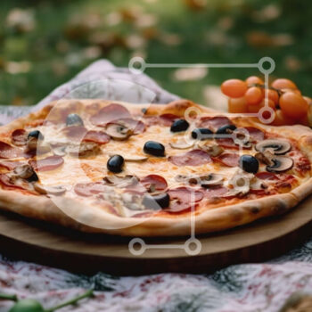 Intra Συλλεκτικό Ξύλινο Παζλ Plywood  4mm - Φρεσκοφτιαγμένη πίτσα με ελιές, μανιτάρια και πεπερόνι σε ξύλινη σανίδα Σε Ξύλινο Κουτί - Διαστάσεις: 10x10 cm – 25 κομμάτια - Image 1