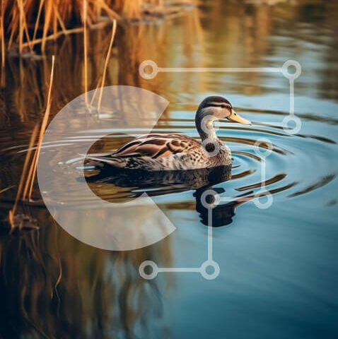 Intra Συλλεκτικό Ξύλινο Παζλ Plywood  4mm - Όμορφη εικόνα μιας πάπιας αγριόπαπιας που κολυμπά σε μια ήρεμη λίμνη Σε Ξύλινο Κουτί - Διαστάσεις: 10x10 cm – 25 κομμάτια - Image 1