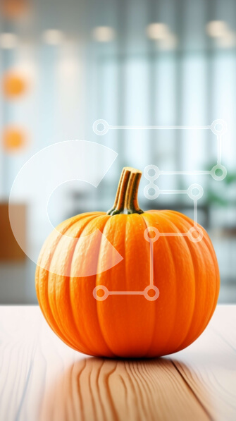 Intra Συλλεκτικό Ξύλινο Παζλ Plywood  4mm - Κολοκύθα σε ξύλινο τραπέζι με θολό κτίριο γραφείων Σε Ξύλινο Κουτί - Διαστάσεις: 10x10 cm – 25 κομμάτια