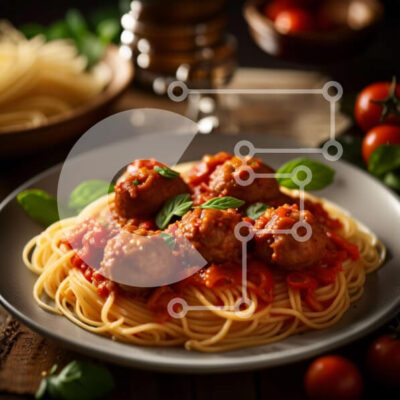 Intra Συλλεκτικό Ξύλινο Παζλ Plywood  4mm - Λαχταριστό πιάτο σπαγγέτι με κεφτεδάκια και σάλτσα ντομάτας Σε Ξύλινο Κουτί - Διαστάσεις: 10x10 cm – 25 κομμάτια - Image 1