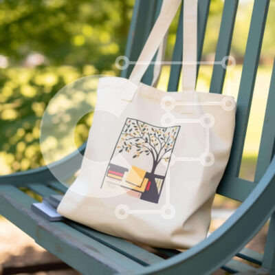 Intra Συλλεκτικό Ξύλινο Παζλ Plywood  4mm - Λευκή τσάντα με εικονογραφήσεις δέντρων και λουλουδιών σε εξωτερικό πάγκο Σε Ξύλινο Κουτί - Διαστάσεις: 10x10 cm – 25 κομμάτια - Image 1