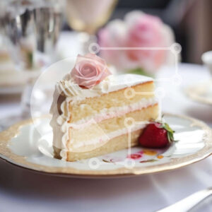 Intra Συλλεκτικό Ξύλινο Παζλ Plywood  4mm - Νόστιμη φέτα κέικ με φράουλα στο άσπρο πιάτο Σε Ξύλινο Κουτί - Διαστάσεις: 10x10 cm – 25 κομμάτια