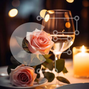 Intra Συλλεκτικό Ξύλινο Παζλ Plywood  4mm - Κομψό σκηνικό δείπνου με ποτήρια κρασιού και τριαντάφυλλα Σε Ξύλινο Κουτί - Διαστάσεις: 10x10 cm – 25 κομμάτια