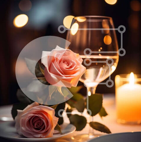 Intra Συλλεκτικό Ξύλινο Παζλ Plywood  4mm - Κομψό σκηνικό δείπνου με ποτήρια κρασιού και τριαντάφυλλα Σε Ξύλινο Κουτί - Διαστάσεις: 10x10 cm – 25 κομμάτια - Image 1