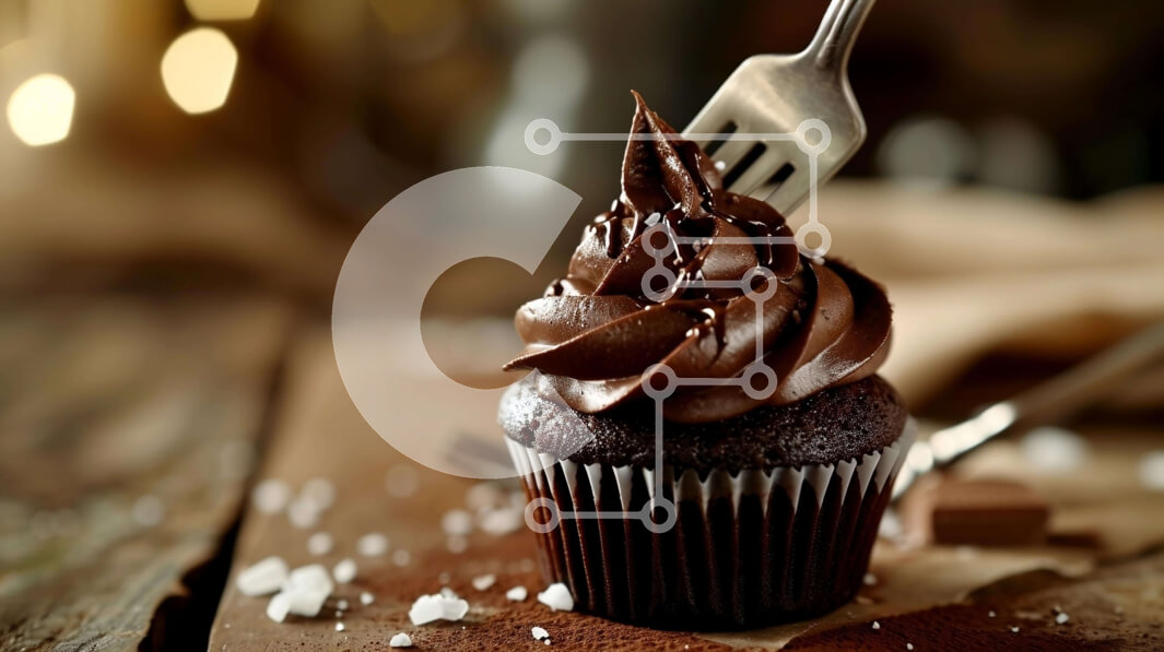 Intra Συλλεκτικό Ξύλινο Παζλ Plywood  4mm - Νόστιμο Cupcake με παγωμένο σοκολάτα με πιρούνι Σε Ξύλινο Κουτί - Διαστάσεις: 10x10 cm – 25 κομμάτια