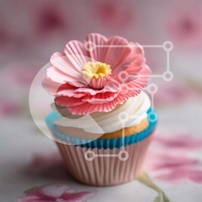 Intra Συλλεκτικό Ξύλινο Παζλ Plywood  4mm - Κομψό Cupcake με ροζ λουλούδι διακόσμηση Σε Ξύλινο Κουτί - Διαστάσεις: 10x10 cm – 25 κομμάτια - Image 1