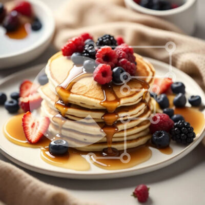 Intra Συλλεκτικό Ξύλινο Παζλ Plywood  4mm - Νόστιμες τηγανίτες με φρέσκα μούρα και σιρόπι Σε Ξύλινο Κουτί - Διαστάσεις: 10x10 cm – 25 κομμάτια - Image 1