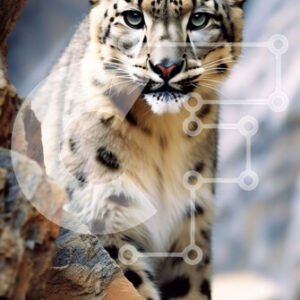 Intra Συλλεκτικό Ξύλινο Παζλ Plywood  4mm - Εκπληκτική εικόνα μιας λεοπάρδαλης του χιονιού σε μια βραχώδη εξοχή Σε Ξύλινο Κουτί - Διαστάσεις: 10x10 cm – 25 κομμάτια