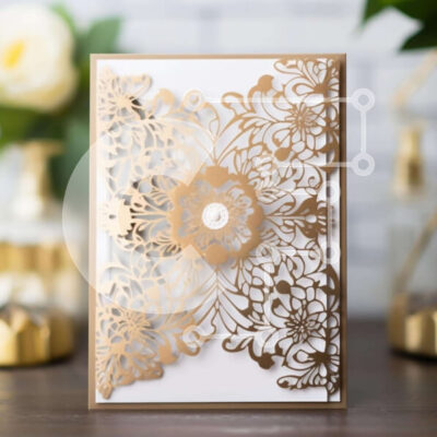 Intra Συλλεκτικό Ξύλινο Παζλ Plywood  4mm - Κάρτα γάμου με χρυσή κοπή με λέιζερ με λουλουδάτο σχέδιο Σε Ξύλινο Κουτί - Διαστάσεις: 10x10 cm – 25 κομμάτια - Image 1