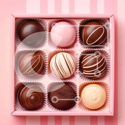 Intra Συλλεκτικό Ξύλινο Παζλ Plywood  4mm - Ποικιλία σοκολάτες σε ροζ κουτί σε ριγέ φόντο Σε Ξύλινο Κουτί - Διαστάσεις: 10x10 cm – 25 κομμάτια - Image 1