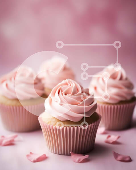 Intra Συλλεκτικό Ξύλινο Παζλ Plywood  4mm - Τέσσερα ροζ cupcakes σε ροζ φόντο με πέταλα Σε Ξύλινο Κουτί - Διαστάσεις: 10x10 cm – 25 κομμάτια