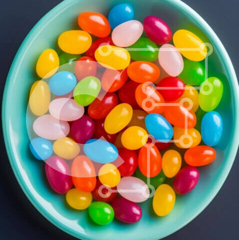 Intra Συλλεκτικό Ξύλινο Παζλ Plywood  4mm - Πολύχρωμα φασόλια ζελέ σε μπλε μπολ Σε Ξύλινο Κουτί - Διαστάσεις: 10x10 cm – 25 κομμάτια - Image 1