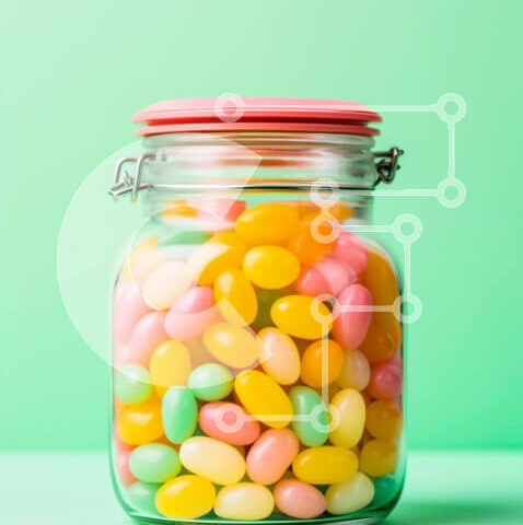 Intra Συλλεκτικό Ξύλινο Παζλ Plywood  4mm - Πολύχρωμα φασόλια ζελέ σε γυάλινο βάζο σε πορτοκαλί φόντο Σε Ξύλινο Κουτί - Διαστάσεις: 10x10 cm – 25 κομμάτια - Image 1