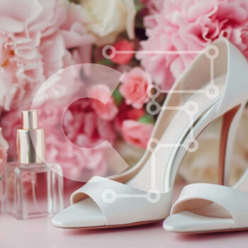 Intra Συλλεκτικό Ξύλινο Παζλ Plywood  4mm - Λευκά ψηλοτάκουνα παπούτσια, λουλούδια και κεριά σε ροζ φόντο Σε Ξύλινο Κουτί - Διαστάσεις: 10x10 cm – 25 κομμάτια - Image 1