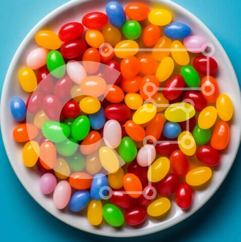 Intra Συλλεκτικό Ξύλινο Παζλ Plywood  4mm - Πολύχρωμα φασόλια ζελέ σε λευκό πιάτο Σε Ξύλινο Κουτί - Διαστάσεις: 10x10 cm – 25 κομμάτια - Image 1