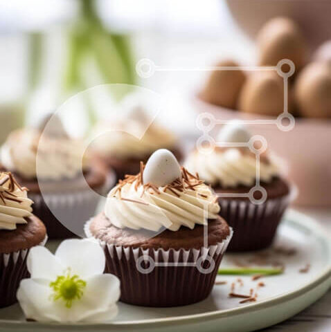 Intra Συλλεκτικό Ξύλινο Παζλ Plywood  4mm - Cupcakes με θέμα το Πάσχα με παγωμένο σοκολάτα και αυγά Σε Ξύλινο Κουτί - Διαστάσεις: 10x10 cm – 25 κομμάτια - Image 1