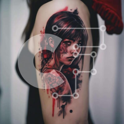Intra Συλλεκτικό Ξύλινο Παζλ Plywood  4mm - Anime Girl Tattoo στο άνω μπράτσο της γυναίκας Σε Ξύλινο Κουτί - Διαστάσεις: 10x10 cm – 25 κομμάτια - Image 1