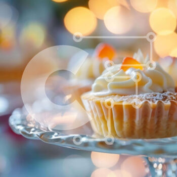 Intra Συλλεκτικό Ξύλινο Παζλ Plywood  4mm - Cupcakes με White Frosting και Πασπαλίζουμε σε Γυάλινο Πιάτο Σε Ξύλινο Κουτί - Διαστάσεις: 10x10 cm – 25 κομμάτια - Image 1