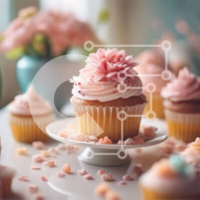 Intra Συλλεκτικό Ξύλινο Παζλ Plywood  4mm - Cupcakes με ροζ πάγωμα και λουλούδια Σε Ξύλινο Κουτί - Διαστάσεις: 10x10 cm – 25 κομμάτια - Image 1
