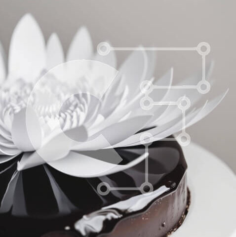 Intra Συλλεκτικό Ξύλινο Παζλ Plywood  4mm - Κομψό κέικ σοκολάτας με λευκά χάρτινα λουλούδια Σε Ξύλινο Κουτί - Διαστάσεις: 10x10 cm – 25 κομμάτια - Image 1