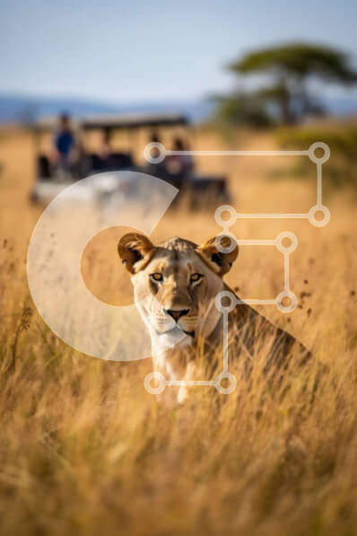 Intra Συλλεκτικό Ξύλινο Παζλ Plywood  4mm - Όμορφη εικόνα μιας λέαινας στο εθνικό πάρκο Serengeti Σε Ξύλινο Κουτί - Διαστάσεις: 10x10 cm – 25 κομμάτια