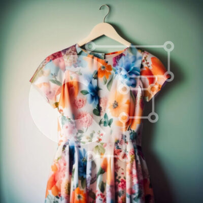 Intra Συλλεκτικό Ξύλινο Παζλ Plywood  4mm - Κομψή εικόνα ενός πολύχρωμου φλοράλ φορέματος που κρέμεται σε μια κρεμάστρα Σε Ξύλινο Κουτί - Διαστάσεις: 10x10 cm – 25 κομμάτια - Image 1