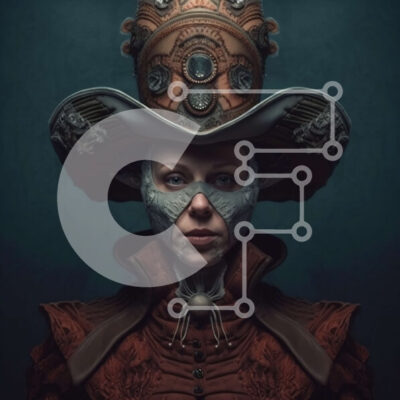 Intra Συλλεκτικό Ξύλινο Παζλ Plywood 4mm - Σοβαρή γυναίκα Steampunk με καπέλο, γυαλιά και μεταλλική φούστα Σε Ξύλινο Κουτί - Διαστάσεις: 10x10 cm – 25 κομμάτια - Image 1