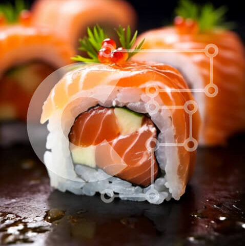 Intra Συλλεκτικό Ξύλινο Παζλ Plywood 4mm - Νόστιμα ρολά σούσι με σολομό, αβοκάντο και αγγούρι Σε Ξύλινο Κουτί - Διαστάσεις: 10x10 cm – 25 κομμάτια - Image 1