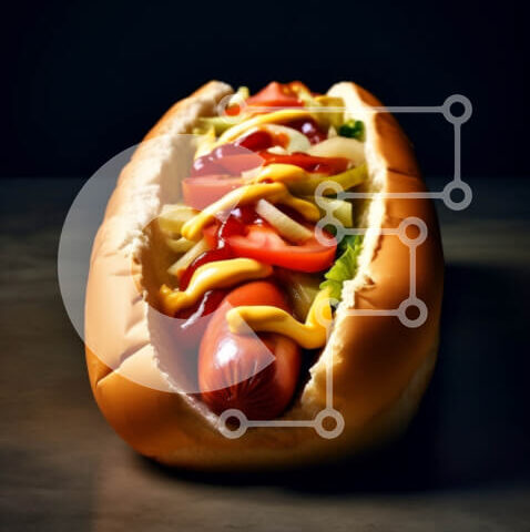 Intra Συλλεκτικό Ξύλινο Παζλ Plywood  4mm - Ζουμερό χοτ ντογκ με κέτσαπ, μουστάρδα και ντομάτες πάνω σε κουλούρι Σε Ξύλινο Κουτί - Διαστάσεις: 10x10 cm – 25 κομμάτια - Image 1