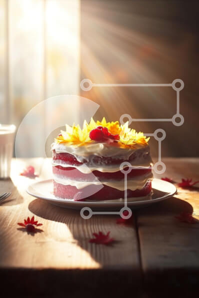 Intra Συλλεκτικό Ξύλινο Παζλ Plywood  4mm - Λαχταριστό κέικ Red Velvet με κρέμα τυριού και φρέσκα λουλούδια Σε Ξύλινο Κουτί - Διαστάσεις: 10x10 cm – 25 κομμάτια