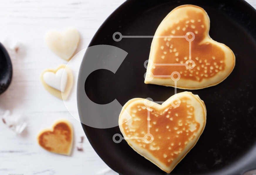 Intra Συλλεκτικό Ξύλινο Παζλ Plywood  4mm - Τηγανίτες σε σχήμα καρδιάς σε μαύρο τηγάνι Σε Ξύλινο Κουτί - Διαστάσεις: 10x10 cm – 25 κομμάτια