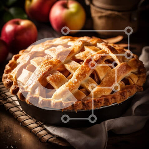 Intra Συλλεκτικό Ξύλινο Παζλ Plywood  4mm - Νόστιμη μηλόπιτα σε ξύλινο τραπέζι με μήλα στο φόντο Σε Ξύλινο Κουτί - Διαστάσεις: 10x10 cm – 25 κομμάτια - Image 1