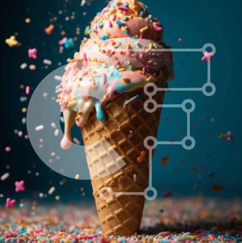 Intra Συλλεκτικό Ξύλινο Παζλ Plywood  4mm - Πολύχρωμα ψεκάζει σε σκούρο φόντο χωνάκι παγωτού Σε Ξύλινο Κουτί - Διαστάσεις: 10x10 cm – 25 κομμάτια - Image 1