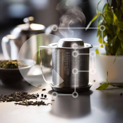 Intra Συλλεκτικό Ξύλινο Παζλ Plywood 4mm - Ώρα για τσάι με σουρωτήρι από ανοξείδωτο ατσάλι και φρέσκα φύλλα τσαγιού Σε Ξύλινο Κουτί - Διαστάσεις: 10x10 cm – 25 κομμάτια - Image 1