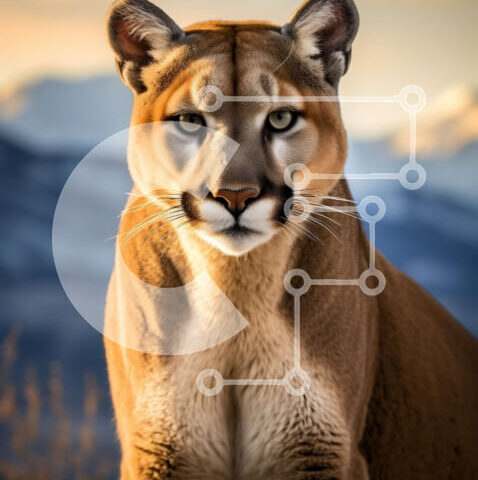 Intra Συλλεκτικό Ξύλινο Παζλ Plywood  4mm - Ισχυρή εικόνα ενός ορεινού λιονταριού (Cougar) στην άγρια ​​φύση Σε Ξύλινο Κουτί - Διαστάσεις: 10x10 cm – 25 κομμάτια - Image 1