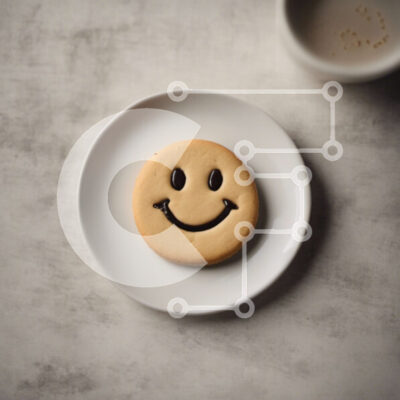 Intra Συλλεκτικό Ξύλινο Παζλ Plywood 4mm - Μπισκότο χαμογελαστό πρόσωπο και καφές σε ένα άσπρο πιάτο Σε Ξύλινο Κουτί - Διαστάσεις: 10x10 cm – 25 κομμάτια - Image 1