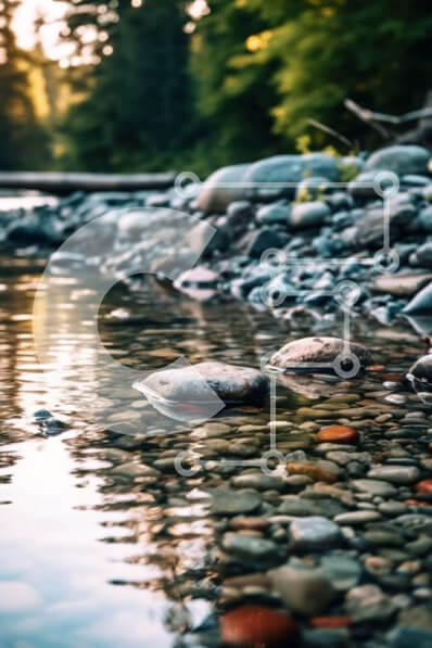 Intra Συλλεκτικό Ξύλινο Παζλ Plywood  4mm - Όμορφο τοπίο ενός ποταμού που ρέει μέσα από ένα δάσος με βράχους στο νερό Σε Ξύλινο Κουτί - Διαστάσεις: 10x10 cm – 25 κομμάτια