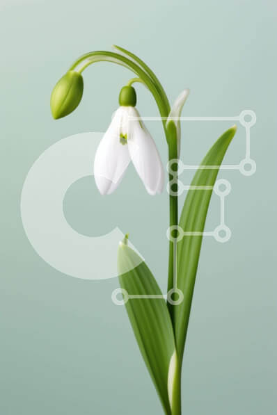 Intra Συλλεκτικό Ξύλινο Παζλ Plywood  4mm - Μονό λευκό λουλούδι χιονοστιβάδας με πράσινα φύλλα Σε Ξύλινο Κουτί - Διαστάσεις: 10x10 cm – 25 κομμάτια