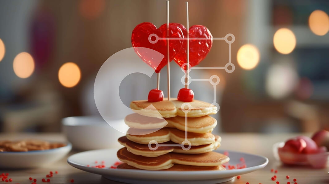 Intra Συλλεκτικό Ξύλινο Παζλ Plywood  4mm - Στοίβα από τηγανίτες σε σχήμα καρδιάς για την ημέρα του Αγίου Βαλεντίνου Σε Ξύλινο Κουτί - Διαστάσεις: 10x10 cm – 25 κομμάτια