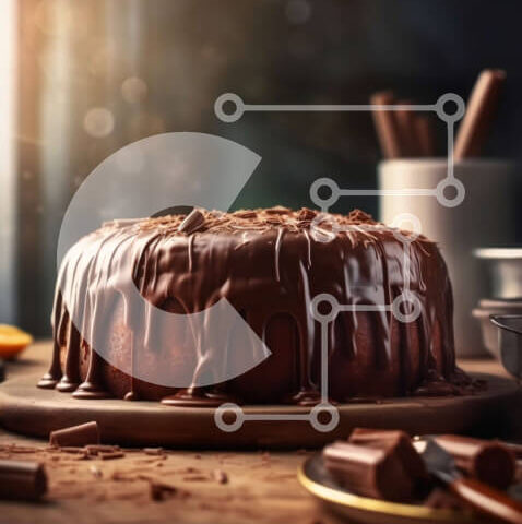 Intra Συλλεκτικό Ξύλινο Παζλ Plywood 4mm - Νόστιμο κέικ σοκολάτας με θέα στον ορίζοντα της πόλης στο βάθος Σε Ξύλινο Κουτί - Διαστάσεις: 10x10 cm – 25 κομμάτια - Image 1