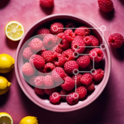 Intra Συλλεκτικό Ξύλινο Παζλ Plywood  4mm - Νόστιμη εικόνα από φρέσκα σμέουρα και φέτες λεμονιού σε ζωντανό ροζ φόντο Σε Ξύλινο Κουτί - Διαστάσεις: 10x10 cm – 25 κομμάτια - Image 1