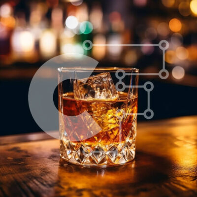 Intra Συλλεκτικό Ξύλινο Παζλ Plywood 4mm - Όμορφη εικόνα ενός ποτηριού ουίσκι σε ξύλινη μπάρα με παγάκια Σε Ξύλινο Κουτί - Διαστάσεις: 10x10 cm – 25 κομμάτια - Image 1