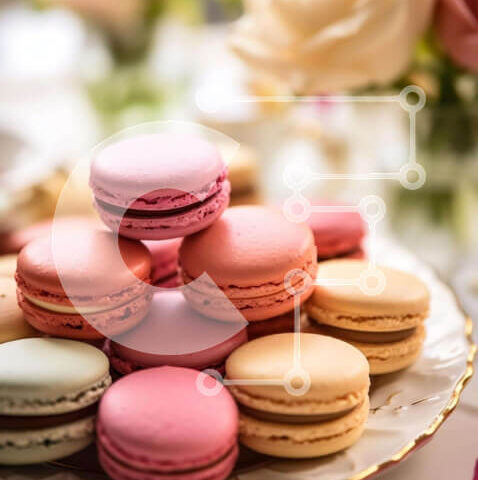 Intra Συλλεκτικό Ξύλινο Παζλ Plywood  4mm - Πολύχρωμα μακαρόν και φλιτζάνι τσαγιού στο τραπέζι Σε Ξύλινο Κουτί - Διαστάσεις: 10x10 cm – 25 κομμάτια - Image 1