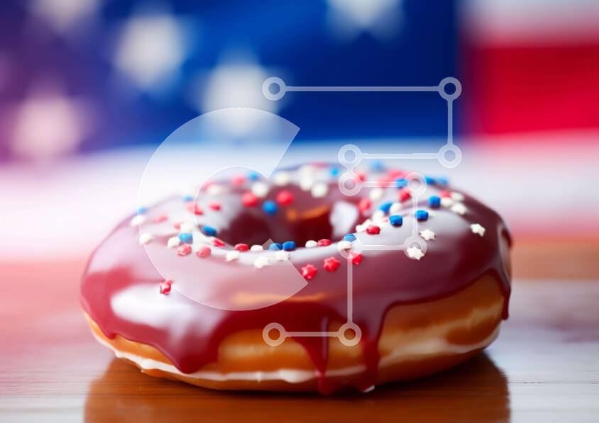 Intra Συλλεκτικό Ξύλινο Παζλ Plywood  4mm - Πατριωτικό ντόνατ με κόκκινο, λευκό και μπλε πάγωμα Σε Ξύλινο Κουτί - Διαστάσεις: 10x10 cm – 25 κομμάτια